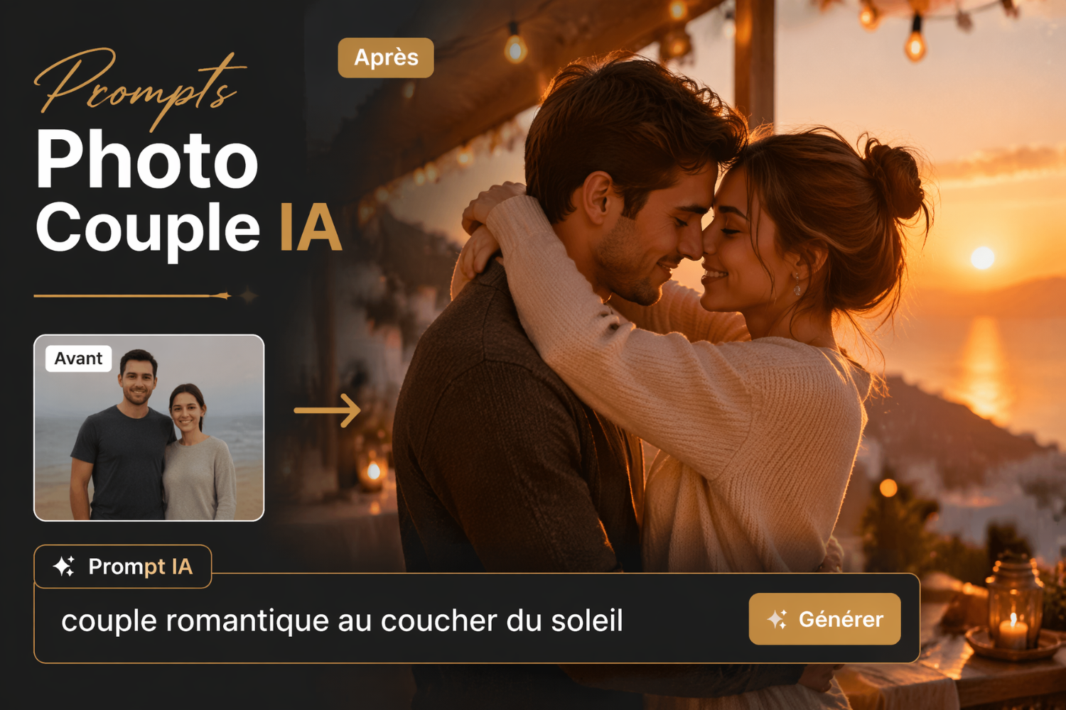 Prompts photo couple IA : 20 idées romantiques à copier